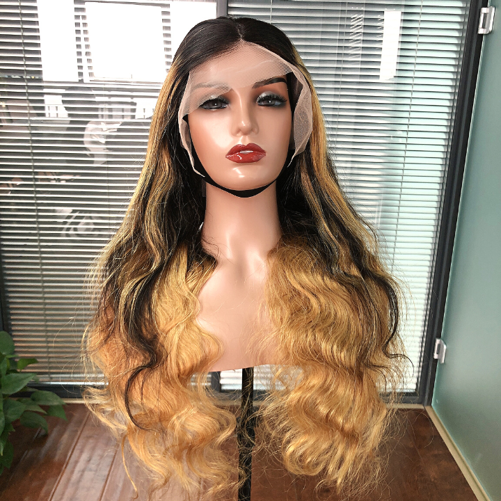 Highlight Light Brown Body Wave 13x4 Lace Front /4*4 Lace Closure Wigs Skunk Stripe Ombre Color Lace Wigs- Amanda Hair