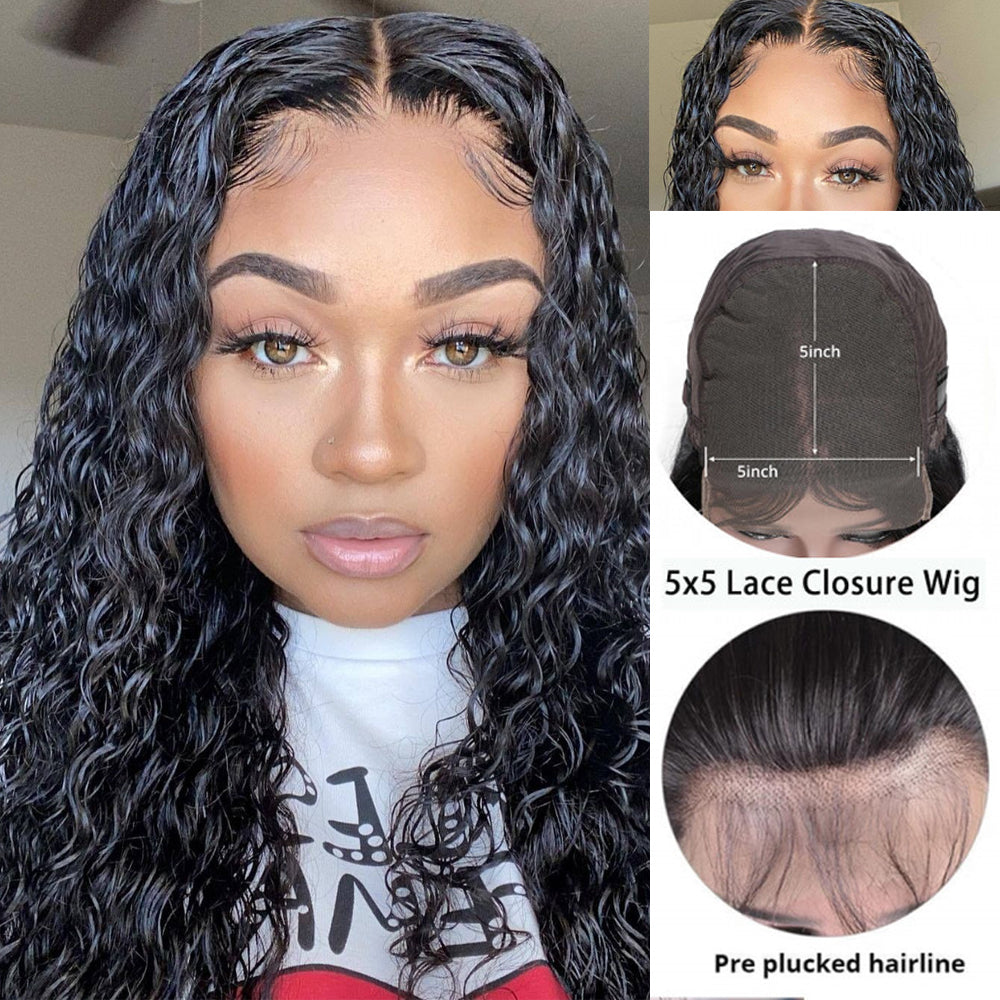 Long Water Wave Brazilian Hair 5 * 5 HD Lace Closure Transparent Wig-Amanda Hair