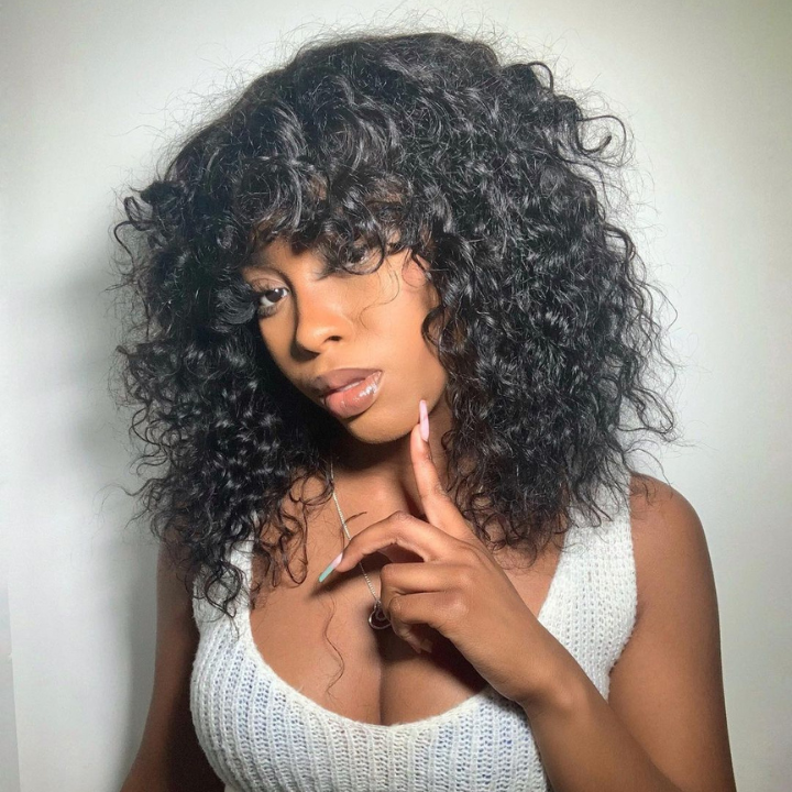 Sunshine Chic Fluffy Water Wave Clear Transparent Glueless  Lace Front Short Curly Wigs with Bangs For Women-Amanda Hair