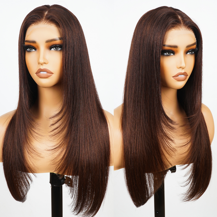 Glueless Dark Reddish Lace Front Straight Colored Wig 100% Human Hair - Clear Transparent Lace Front/Closure Human Hair Wig- Amanda Hair