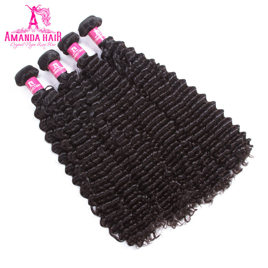 Amanda Peruvian Hair Kinky Curly 4 Bundles With 13*4 Lace Frontal 10A Grade 100% Remi Human Hair Soft Shiny Wave Hair