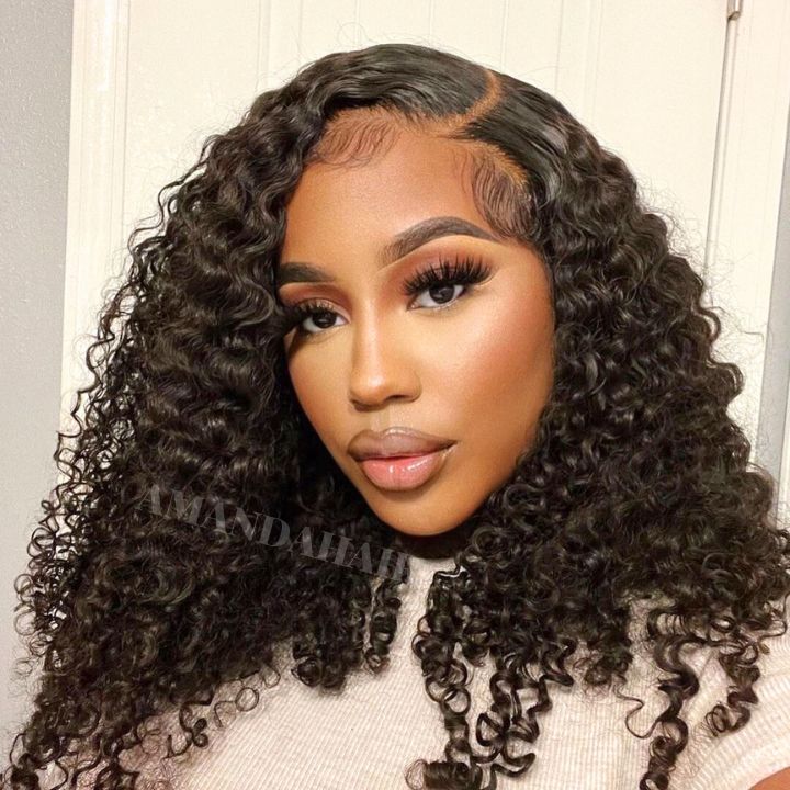 5x7 Deep Wave Hair Undetectable Transparent HD Glueless V8  Lace Front Curly Wigs with Deep Hairline Free Part C Type Hairstyle