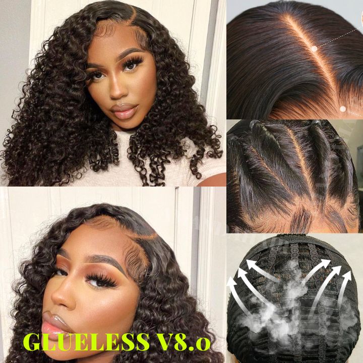 5x7 Deep Wave Hair Undetectable Transparent HD Glueless V8  Lace Front Curly Wigs with Deep Hairline Free Part C Type Hairstyle
