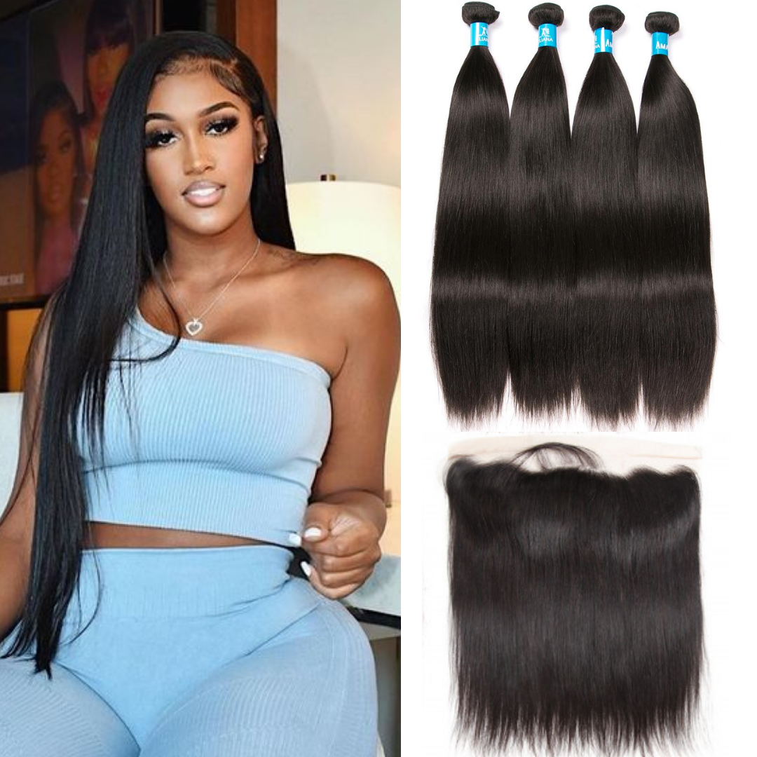 Amanda Peruvian Straight Hair 4 Bundles With 13*4 Lace Frontal 9A Grade 100% Unprocessed Human Hair