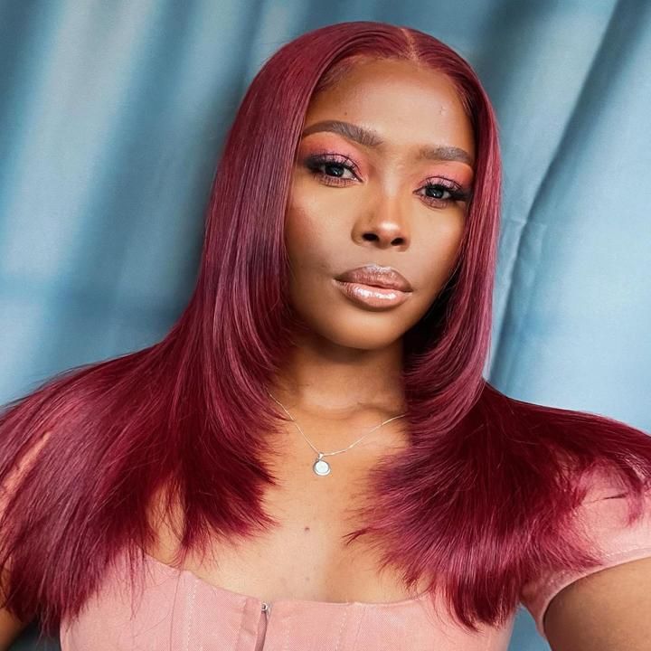 Burgundy Straight 13x4 Lace Front  Layered  Wig Butterfly Haircut #99J Color Wig
