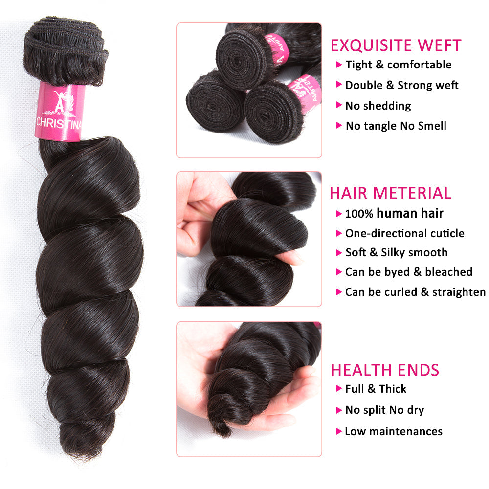 Amanda Mongolian Hair Loose Wave 3 Bundles With 4*4 Lace Closure 10A Grade 100% Remi Human Hair Hot Sell Wave Bundles Hair Extensions