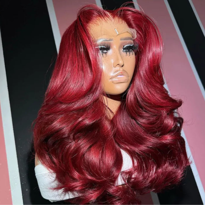 99J Burgundy Red Loose Wave 13x4 Lace Front /4*4 Lace Closure Wigs Human Hair Color Lace Wig With Baby Hair - Amanda Hair