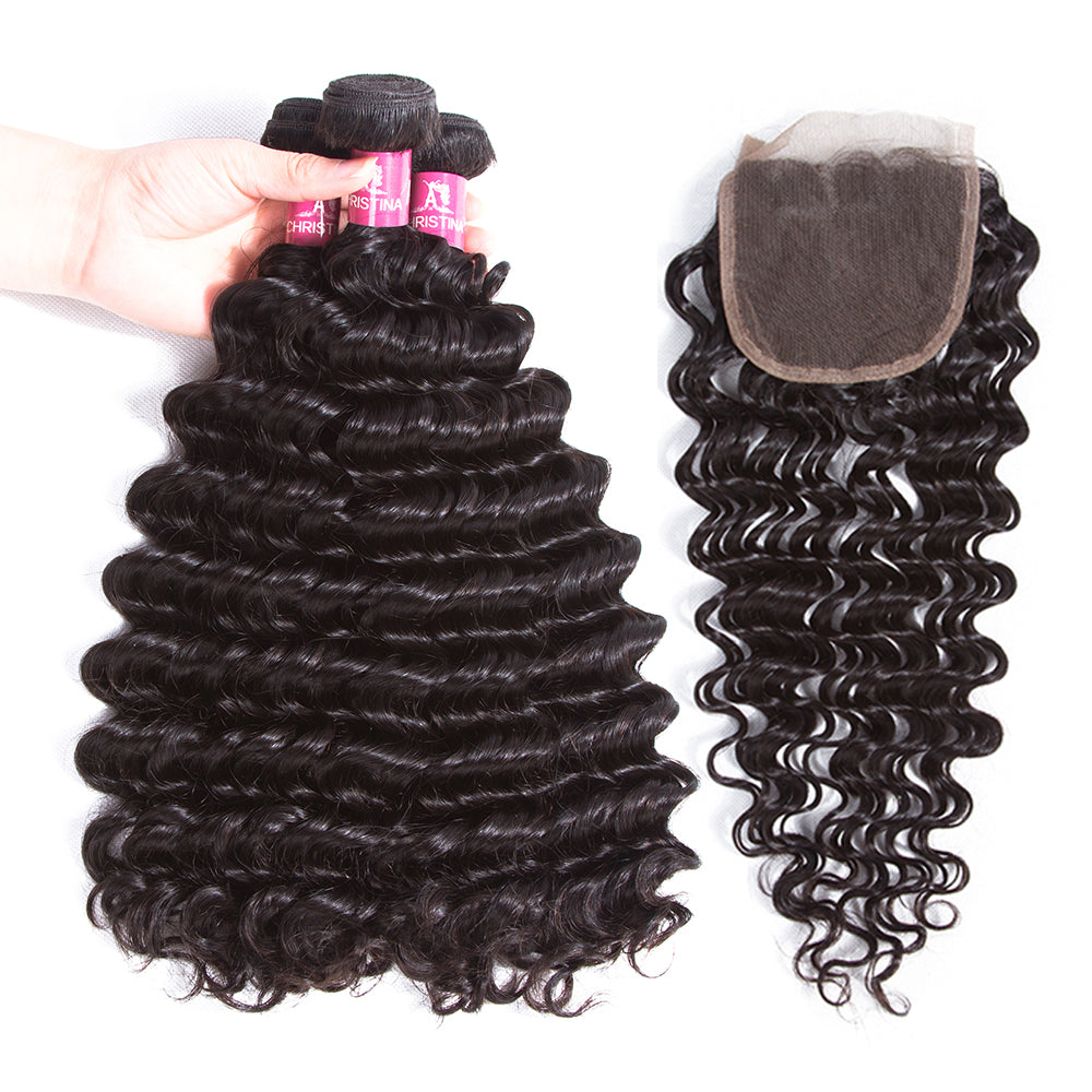 Amanda Mongolian Hair Kinky Curly 3 Bundles With 4*4 Lace Closure 10A Grade 100% Remi Human Hair Soft Shiny Wave Hair