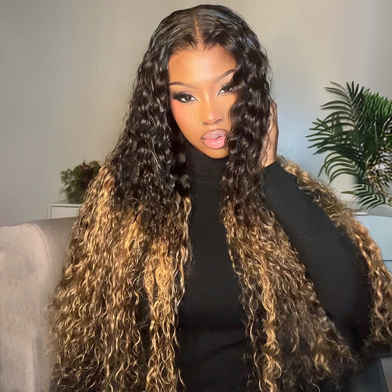 Two Tone Ombre Honey Blonde Glueless Curly Clear Transparent Lace Front Colored Wigs 100% Human Hair For Women-Amanda Hair
