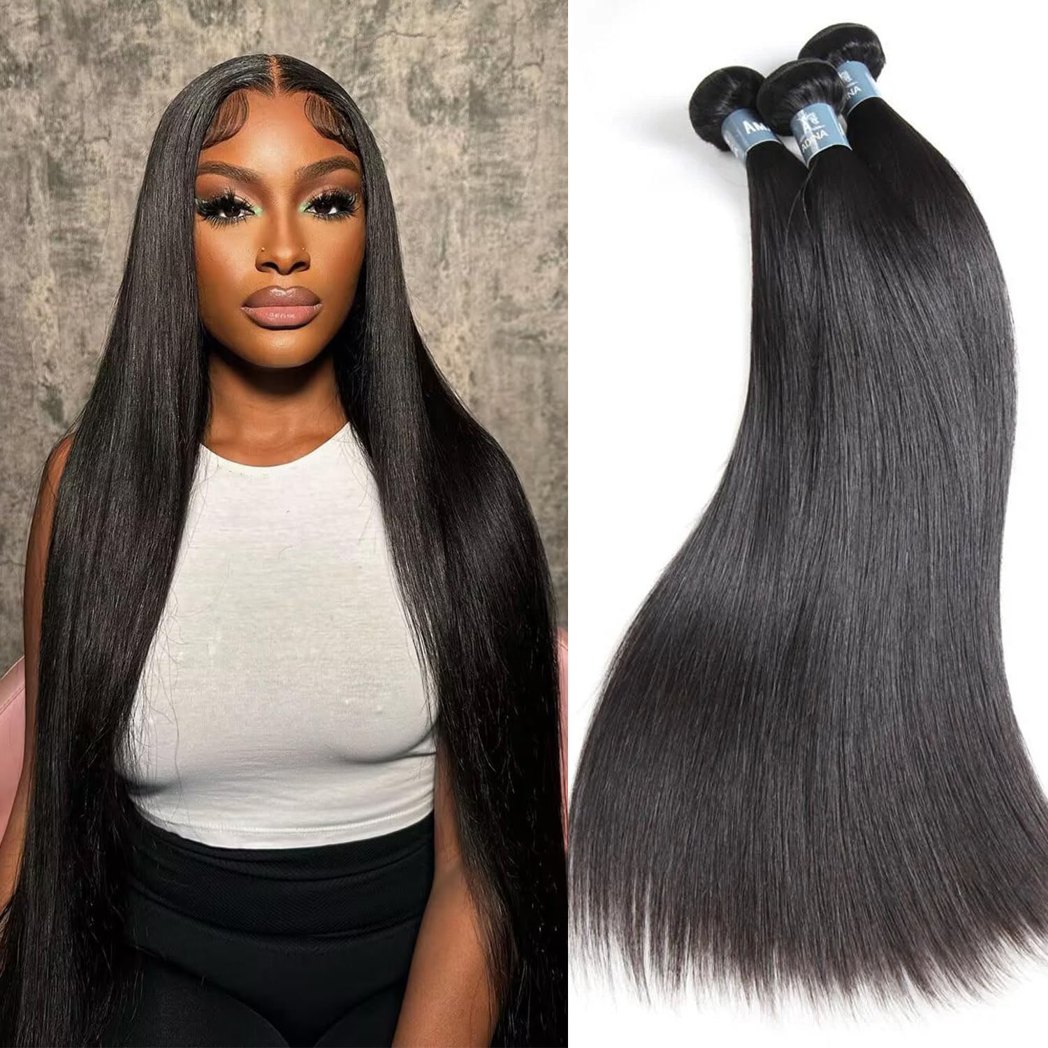 Brazilian Straight Hair 1/3 Bundles With 4*4 Lace Closure 9A Grade 100% Unprocessed Human Hair No Tangles Flash Sale
