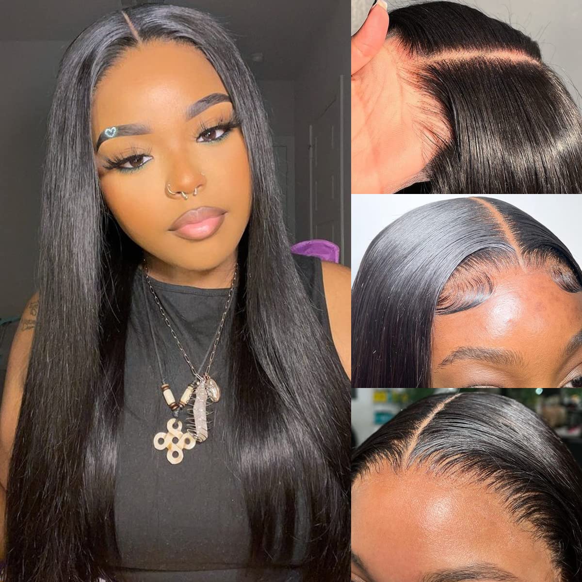 Flash Sale Amanda Hair Long Sikly Straight Undetectable Lace Closure 4x4 Wigs with Deep Hairline