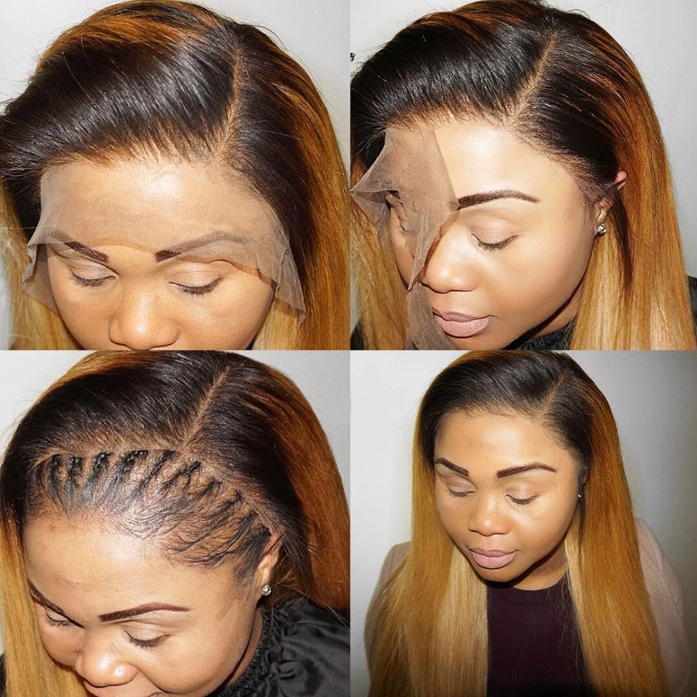 Amanda Pre Plucked 1B/30 Ombre Blonde Color Straight Human Hair 13x4 Lace Front Wigs 150% Desnsity