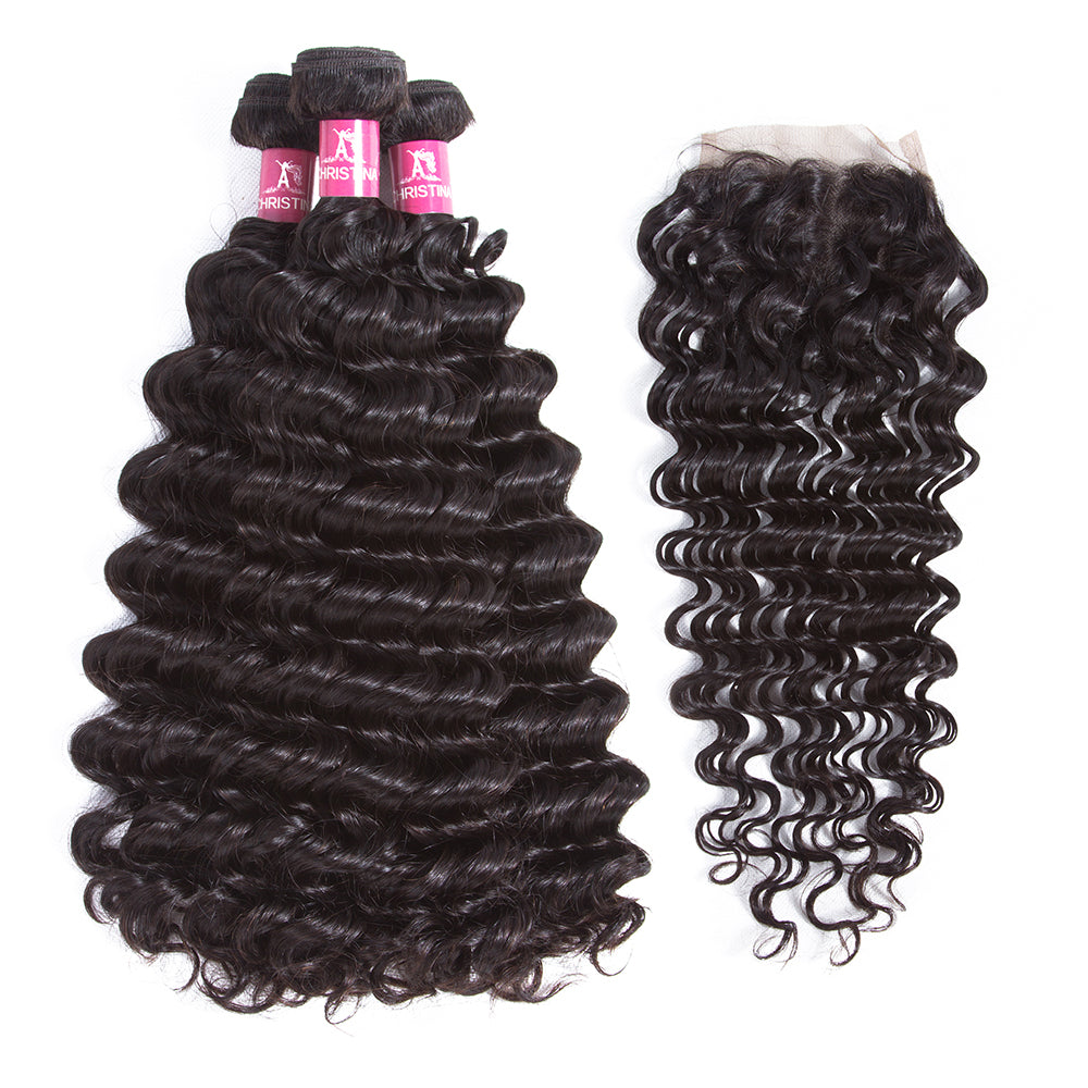 Amanda Mongolian Hair Kinky Curly 3 Bundles With 4*4 Lace Closure 10A Grade 100% Remi Human Hair Soft Shiny Wave Hair