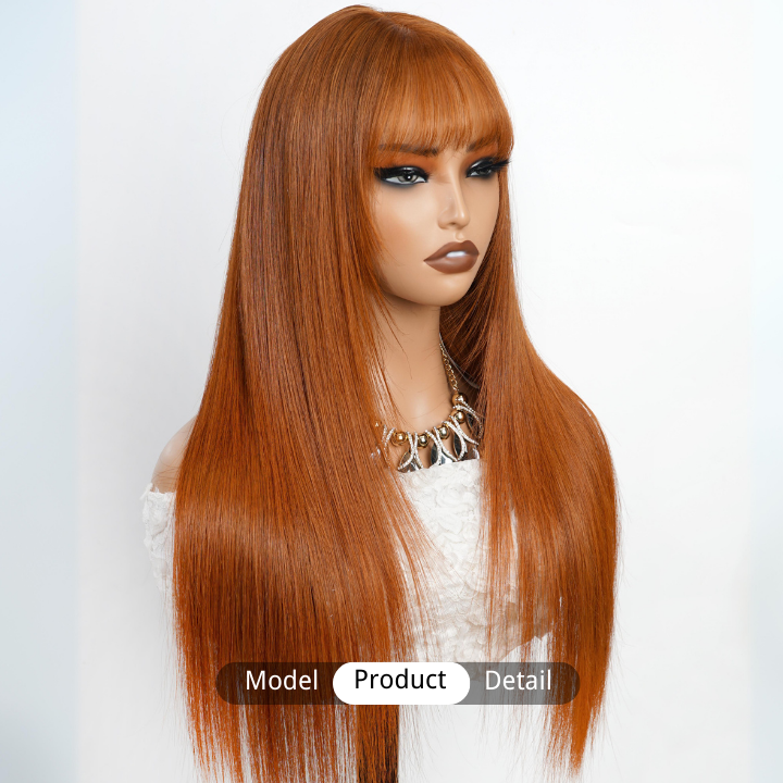 Ginger Human Hair Transparent Glueless Lace Front Straight Colored Wigs with Bangs-Amanda Hair
