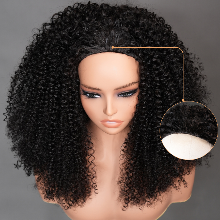 Amanda Hair - 3 In 1 Half Wig Kinky Curl Wear & Go Drawstring Band No Glue Need Coily Curl  Flip Over Wig Beginner Friendly Flash Sale