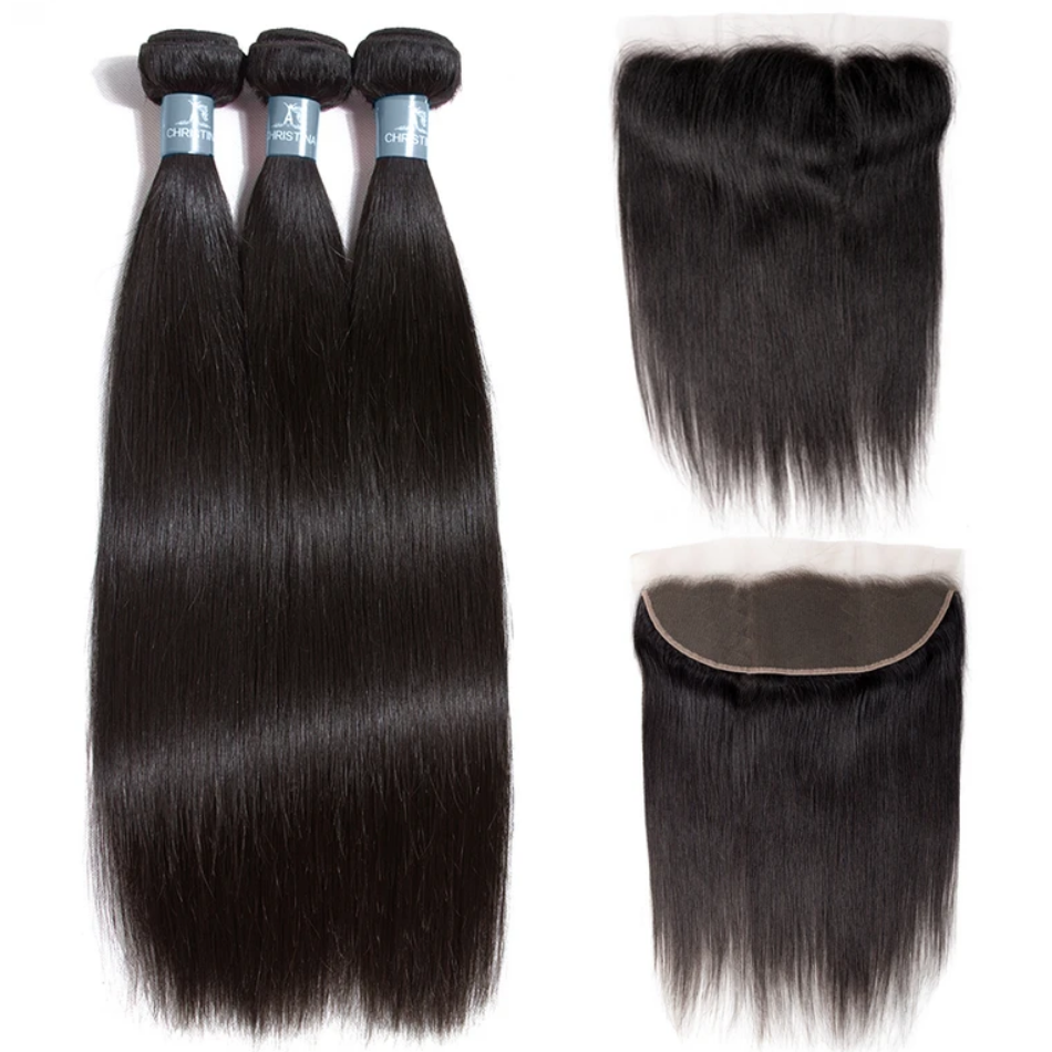 Amanda Indian Straight Hair 3 Bundles With 13*4 Lace Frontal 9A Grade 100% Unprocessed Human Hair No Tangles