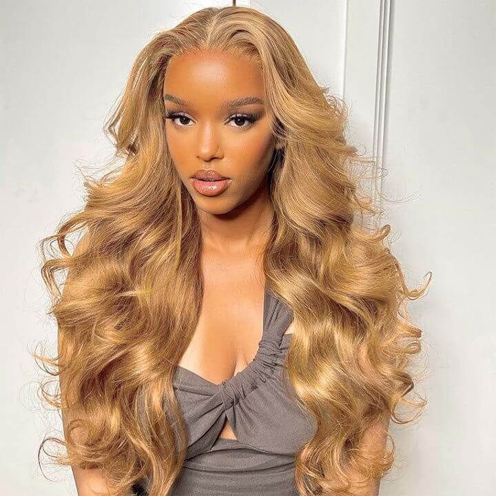 Honey Blonde #27 Straight 4x4/5x5/13x4  Lace Closure/Frontal Transaparent Wigs 150%/180% Density HD Lace Wigs Pre-plucked with Baby Hair