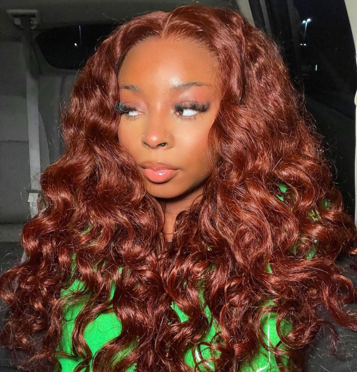 Reddish Brown Loose Wave Tranparent Lace Wigs Deep Hairline 100% Human Hair HD Clear Lace Front Wigs-Amanda Hair