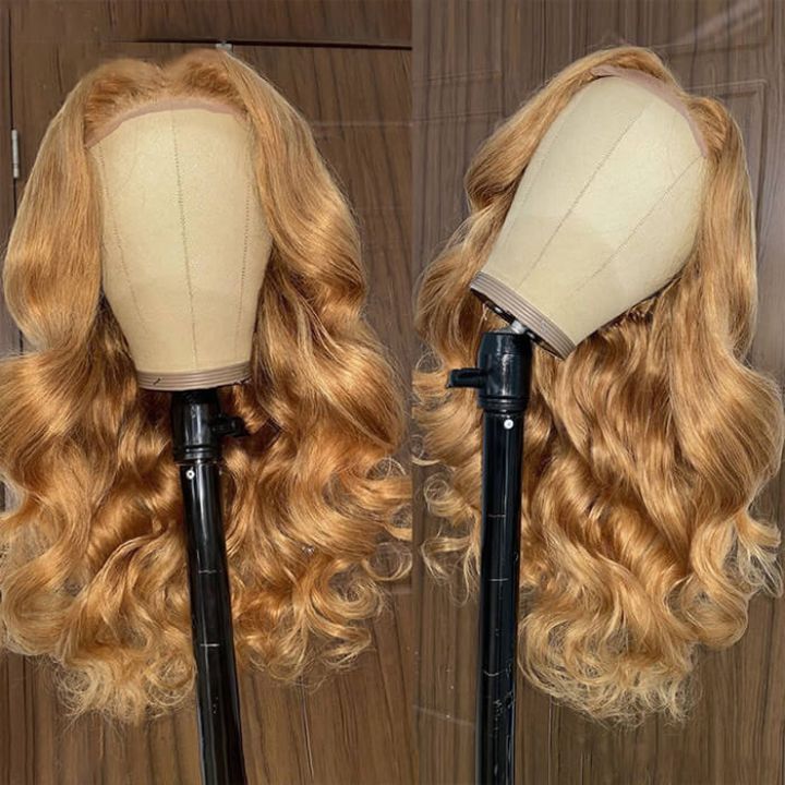 Honey Blonde #27 Straight 4x4/5x5/13x4  Lace Closure/Frontal Transaparent Wigs 150%/180% Density HD Lace Wigs Pre-plucked with Baby Hair