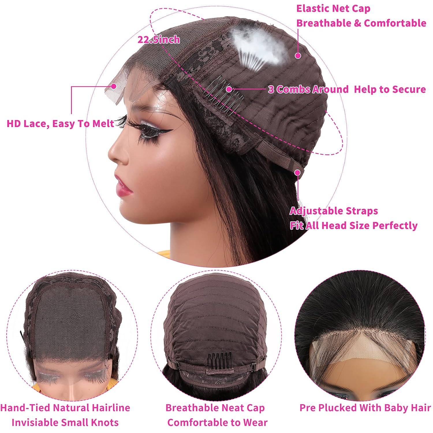 Flash Sale Amanda Hair Long Sikly Straight Undetectable Lace Closure 4x4 Wigs with Deep Hairline