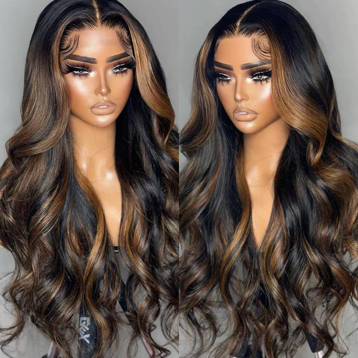 Blayage Highlight 1B/30 Color Body Wave Human Hair 13x4 Lace Front Wigs