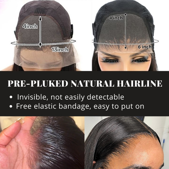 Glueless Natural Wavy Curtain Bangs Hair Clear Transparent Lace Front Wigs For Women-Amanda Hair