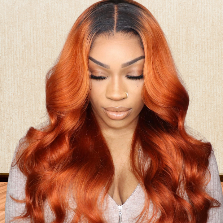 Dark Root Ginger Colored Straight 13x4 Lace Front /4*4 Lace Closure Wigs With Baby Hair - Amanda Hair