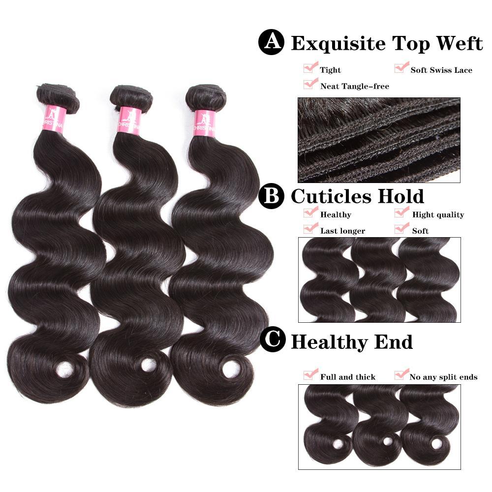 Amanda Hair Malaysian Body Wave 4 Bundles With 4*4 Lace Closure 9A Grade 100% Unprocessed Human Hair