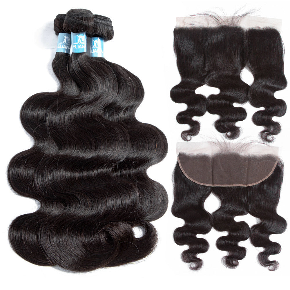 Amanda Indian Hair Body Wave 3 Bundles With 13*4 Lace Frontal 100% Unprocessed Human Hair