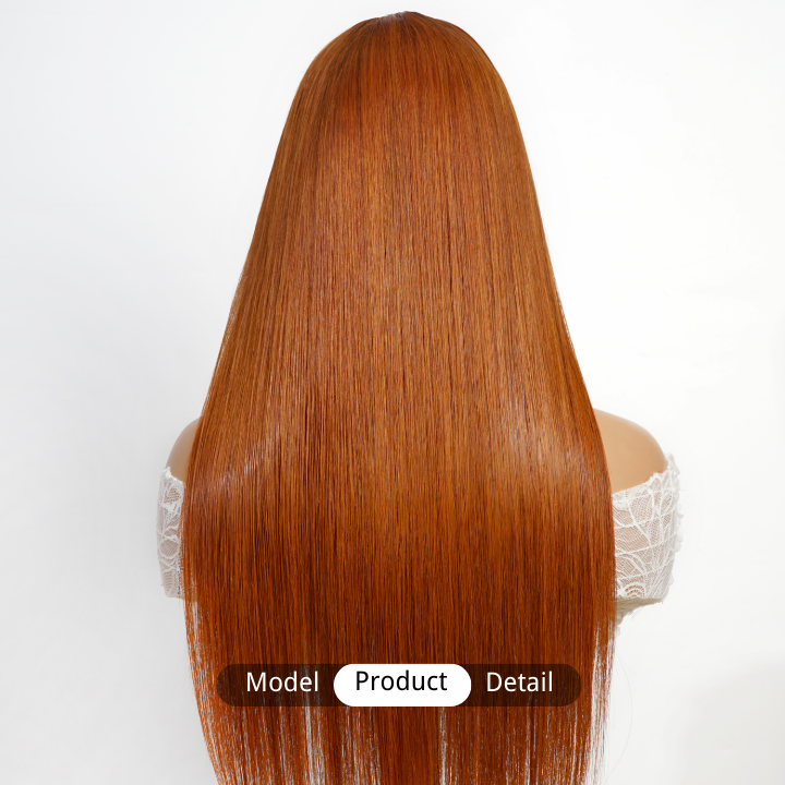 Ginger Human Hair Transparent Glueless Lace Front Straight Colored Wigs with Bangs-Amanda Hair