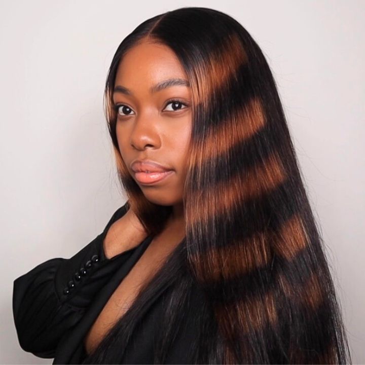 Tiger Print Hottest Long Highlight Brown Zebra Stripe Straight Human Hair Glueless Lace Front Wigs Patches Color Wig- Amanda Hair