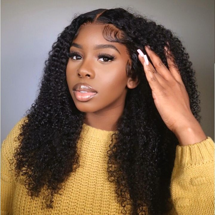 Thick Kinky Curly Human Hair Wigs Fluffy Curly Hair Lace Closure Wig-Amanda Hair
