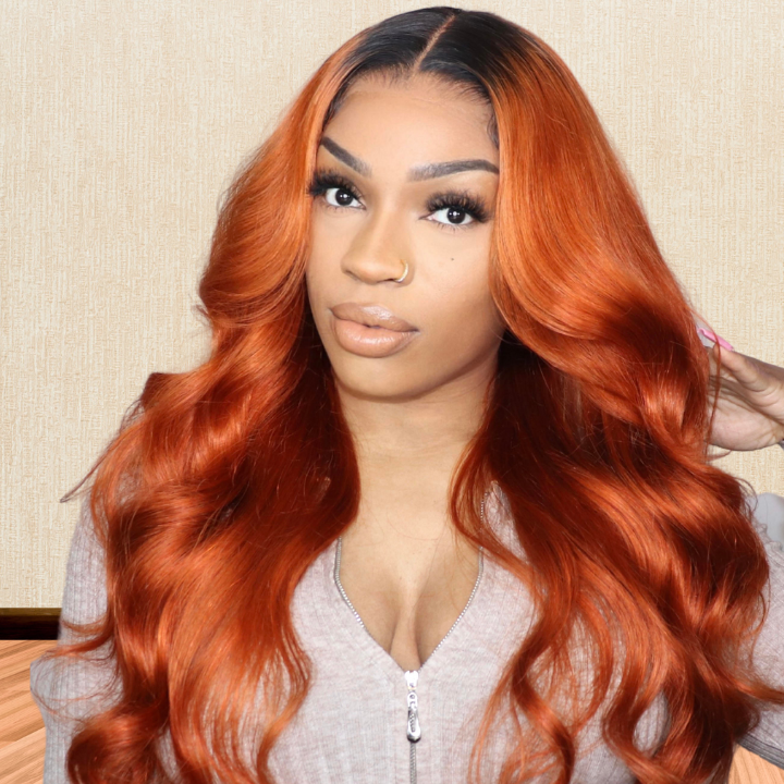 Dark Root Ginger Colored Straight 13x4 Lace Front /4*4 Lace Closure Wigs With Baby Hair - Amanda Hair