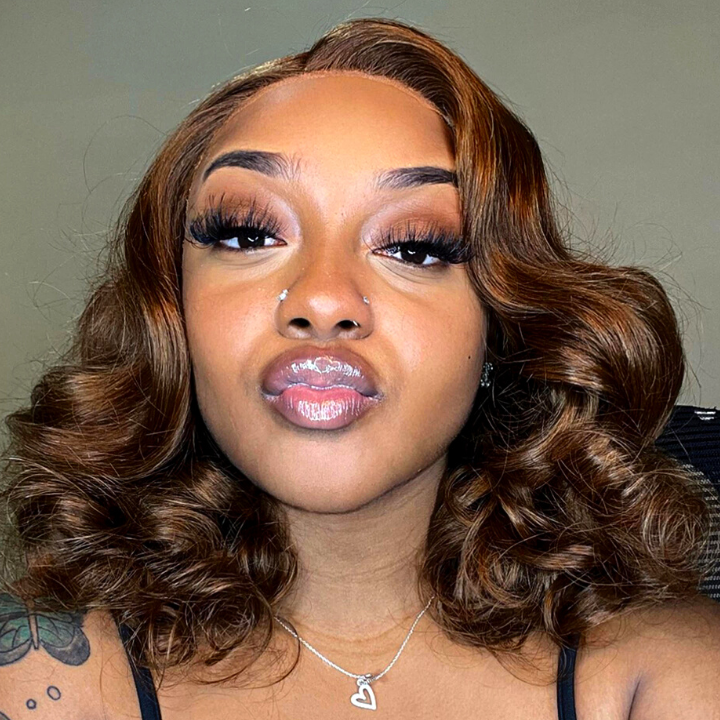 Chestnut Brown Body Wave Human Hair Wigs Reddish Brown 13x4 Lace Front Colored Wig For Black Women 14'' -Amanda Hair