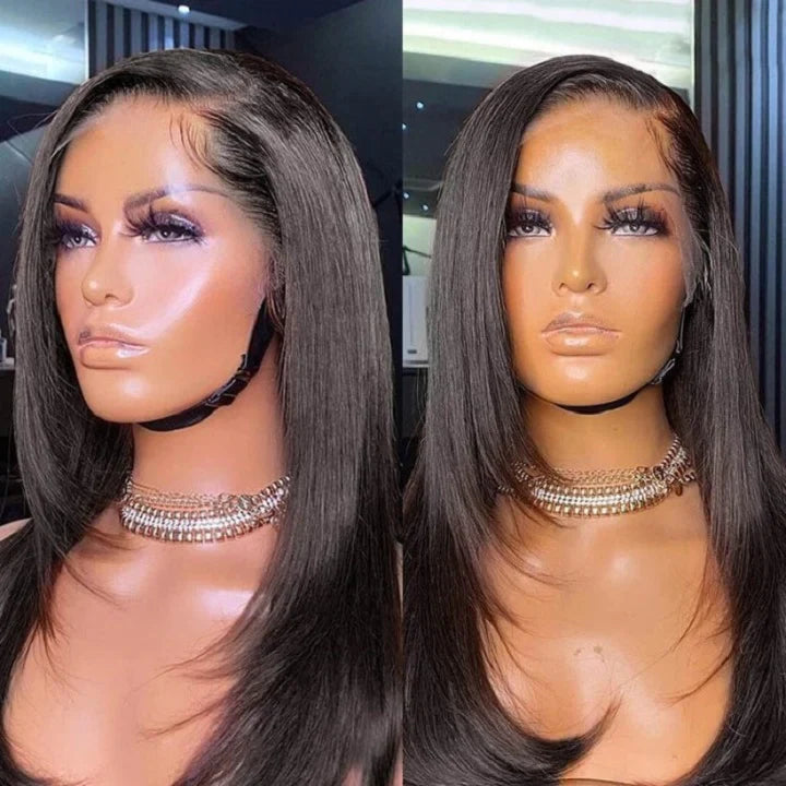 Inner Buckle Cute Straight 13x4 Lace Front Straight Butterfly Haircut Wig With Medium Length Layered Hair