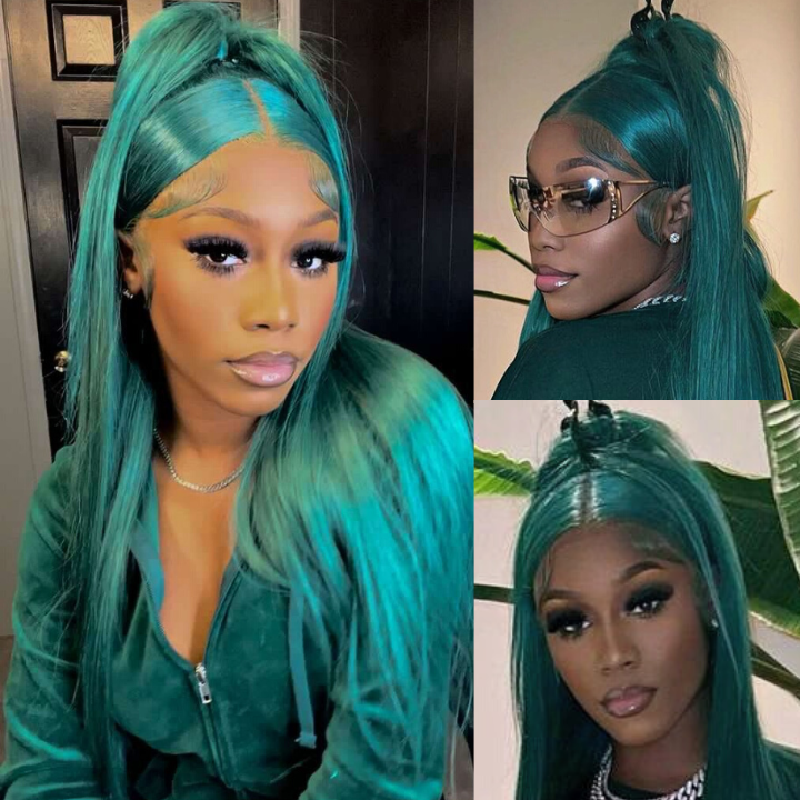 Emerald Green Straight 4x4/13x4  Lace Closure/Frontal Transaparent Wigs HD Lace Hunter Green Wigs Pre-plucked with Baby Hair