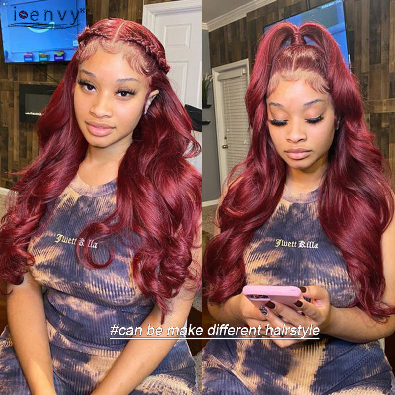 Burgundy Human Hair Wig With Natural Hairline 99J Straight Human Hair Wigs HD Transparent 13x4 Lace Front Wig With Baby Hair-Amanda Hair