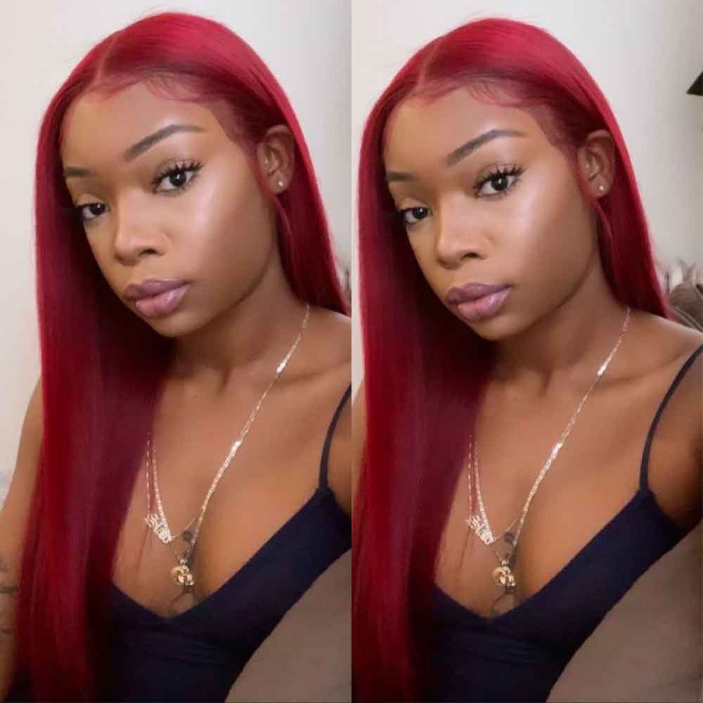 Straight Human Hair 99J Burgundy Wig 4*4 Lace Frontal Colored Wigs-Amanda Hair