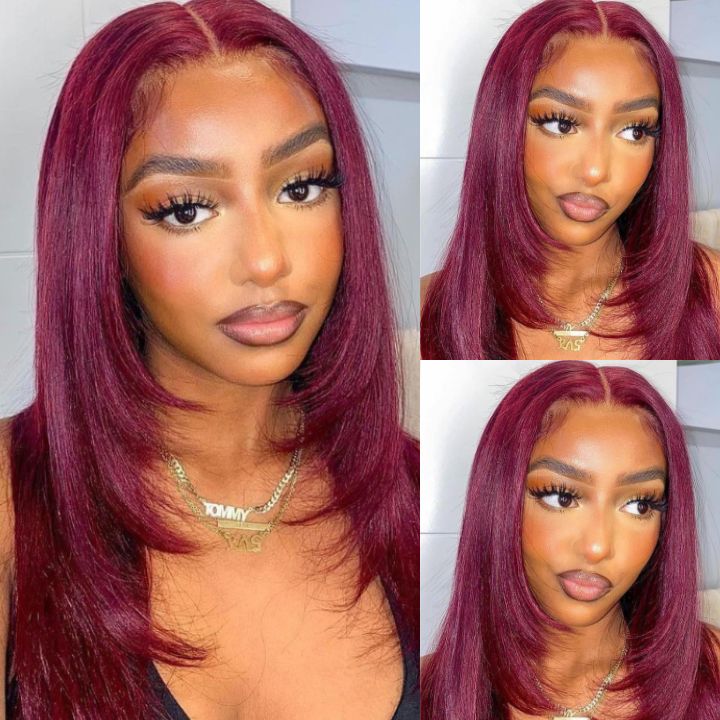 Extra 38% Off Clearance Glueless Layered Haircut Lace Closure Straight Wigs Silky Human Hair Wigs Throw On & Go Workout Wigs