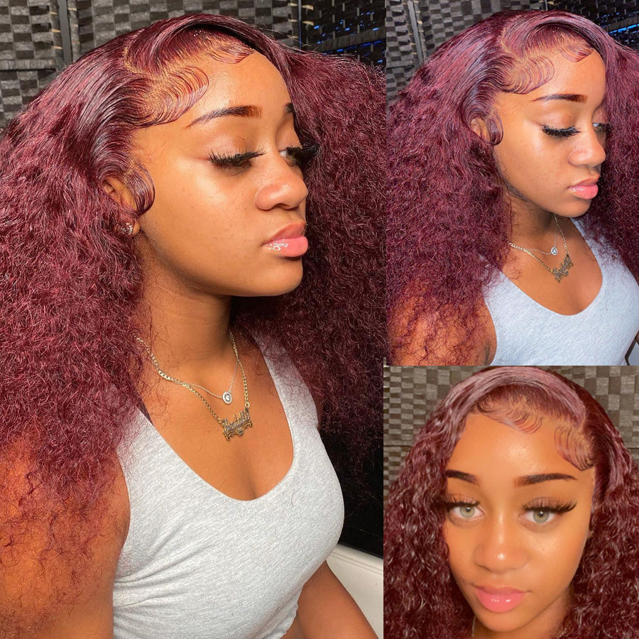 Flash Sale: Save  $100, Burgundy 99J Curly HD Lace Front Wig 150% Density ,48 Hour Only