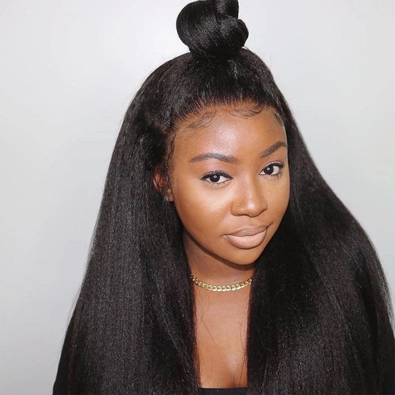 Amanda Indian Hair Kinky Straight 4 Bundles With 13*4 Lace Frontal 9A Grade 100% Unprocessed Human Hair