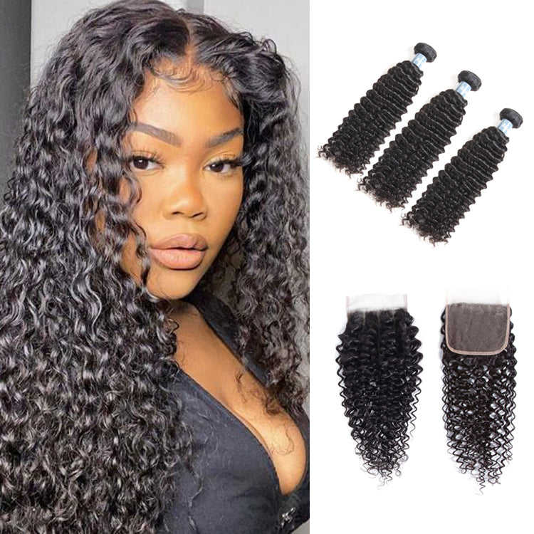 Amanda Indian Hair Kinky Curly 3 Bundles With 4*4 Lace Closure 9A Grade 100% Unprocessed Human Hair Christmas Hot Item