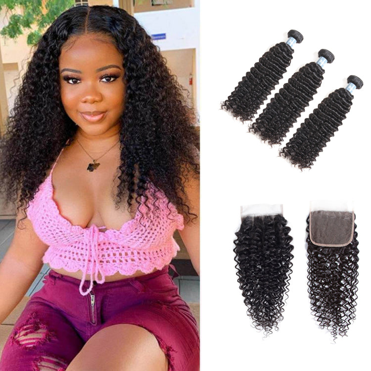 Kinky Curly 3 Bundles With 4*4 Lace Closure 9A Grade Brazilian Hair 100% Unprocessed Human Hair Christmas Hot Item - Amanda Hair
