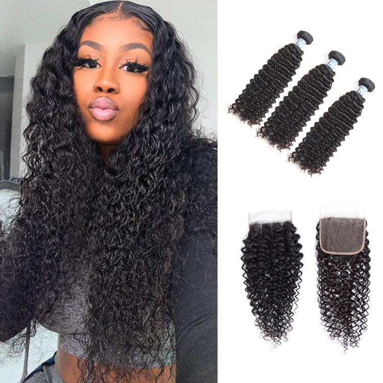 Amanda Malaysian Hair Kinky Curly 3 Bundles With 4*4 Lace Closure 9A Grade 100% Unprocessed Human Hair Christmas Hot Item