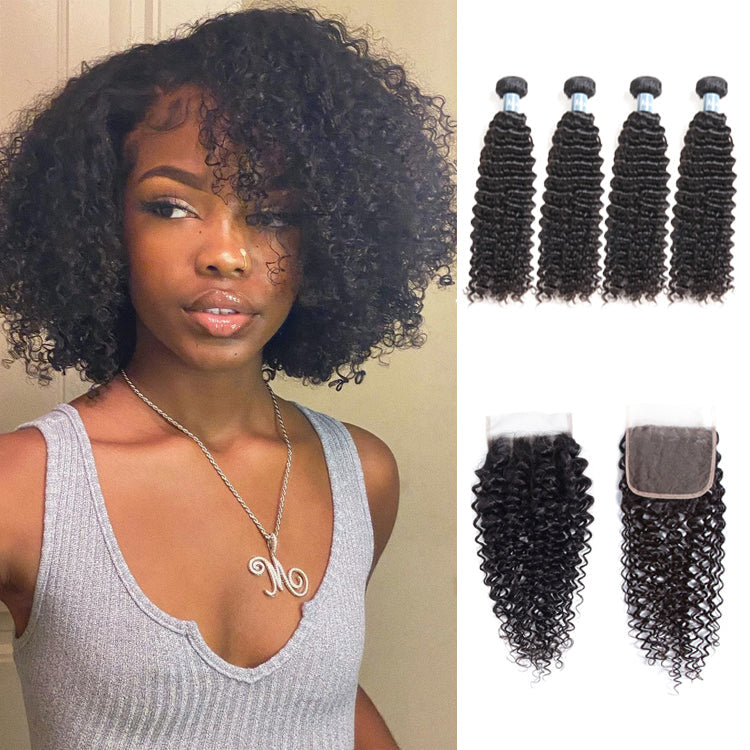 Amanda Mongolian Hair Kinky Curly 4 Bundles With 4*4 Lace Closure 9A Grade 100% Unprocessed Human Hair