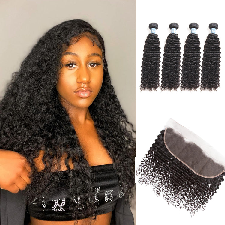 Amanda Mongolian Hair Kinky Curly 4 Bundles With 13*4 Lace Frontal 9A Grade 100% Unprocessed Human Hair