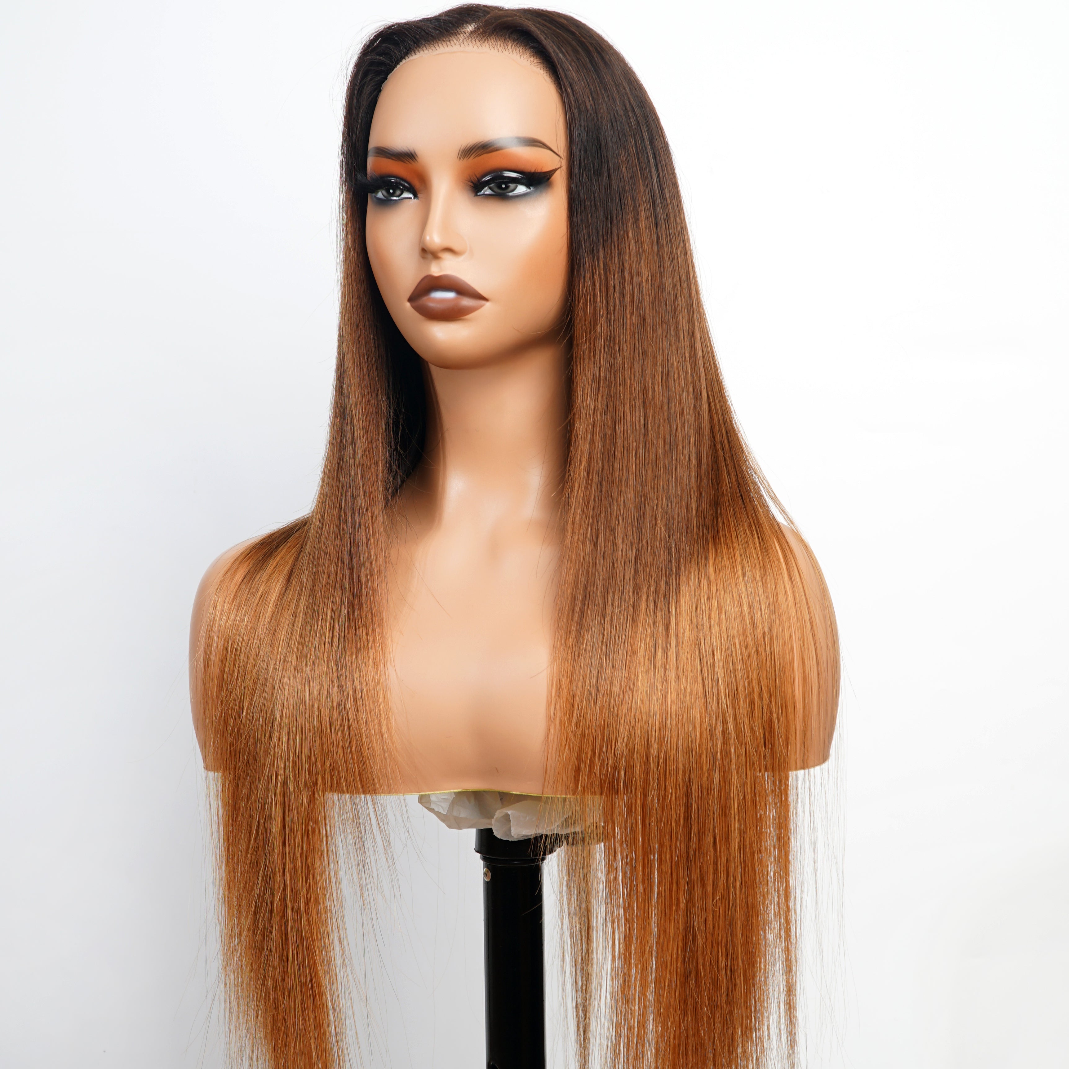 Ombre Brown Human Hair 13x4/6*4 HD Transparent Glueless Lace Front Straight Colored Wigs-Amanda Hair