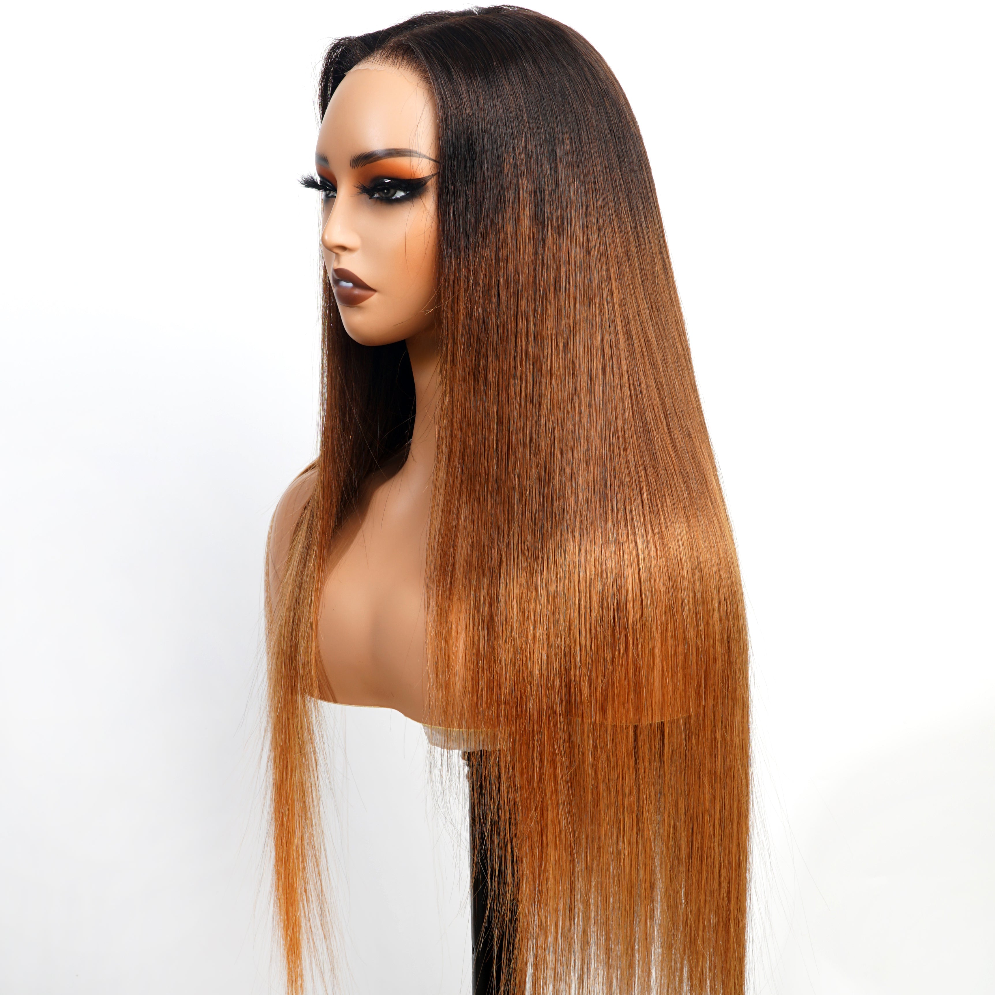 Ombre Brown Human Hair 13x4/6*4 HD Transparent Glueless Lace Front Straight Colored Wigs-Amanda Hair