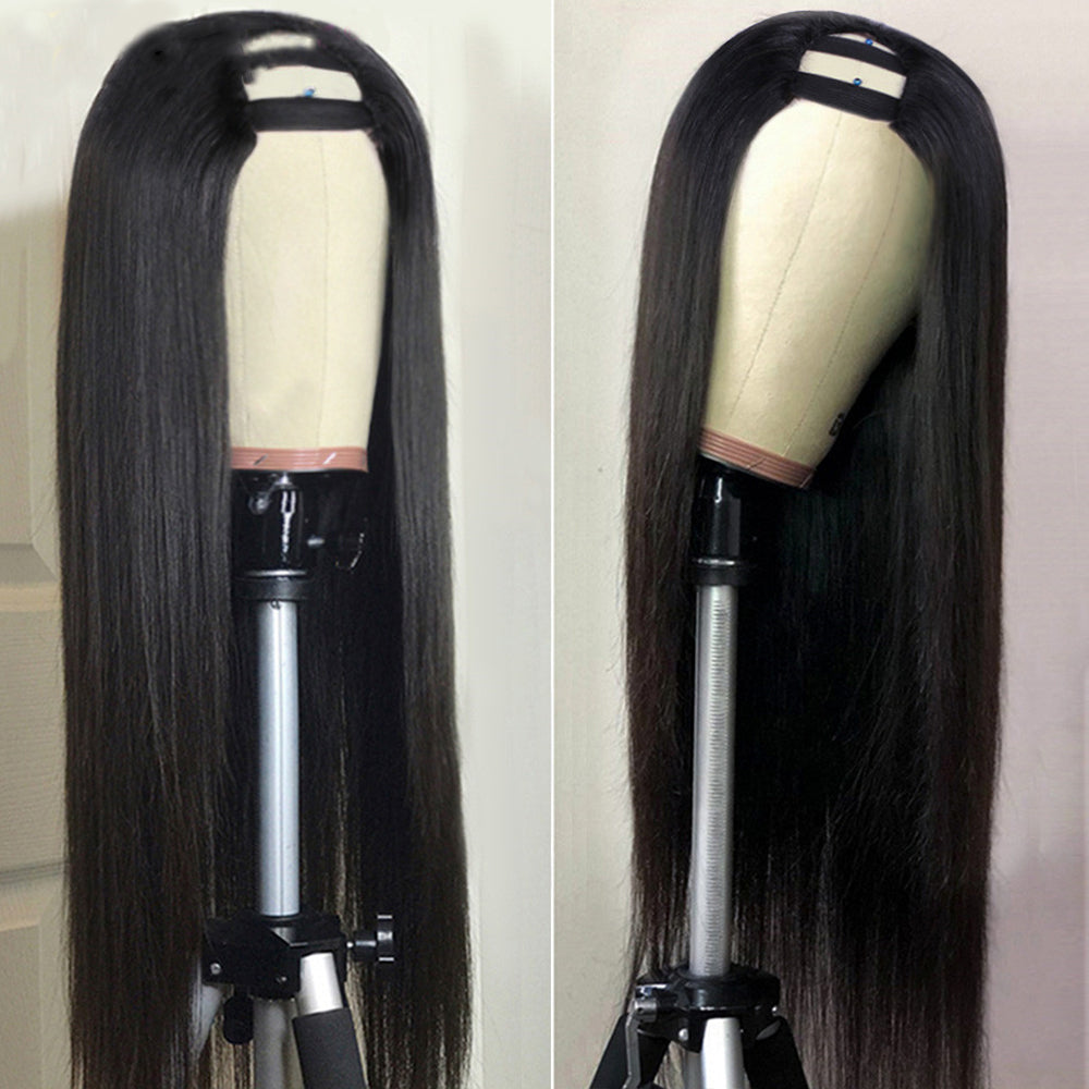U Part Shape Leave Out Glueless Wigs Remy Brazilian Hair Straight Wig For Black Women 150% Density - Amanda Hair