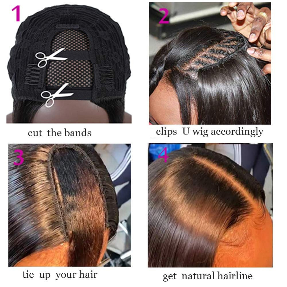 U Part Shape Leave Out Glueless Wigs Remy Brazilian Hair Straight Wig For Black Women 150% Density - Amanda Hair